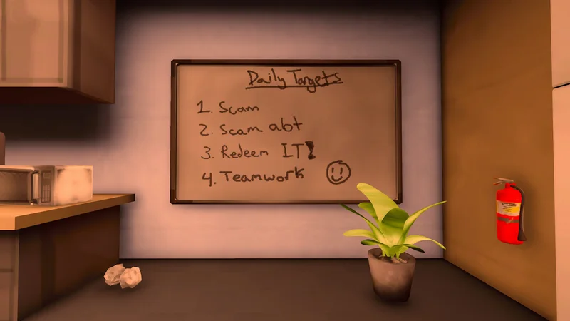 An office whiteboard showing the fictional daily targets