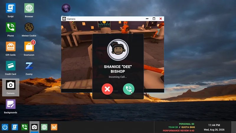 Shanice incoming call over the game desktop and camera window